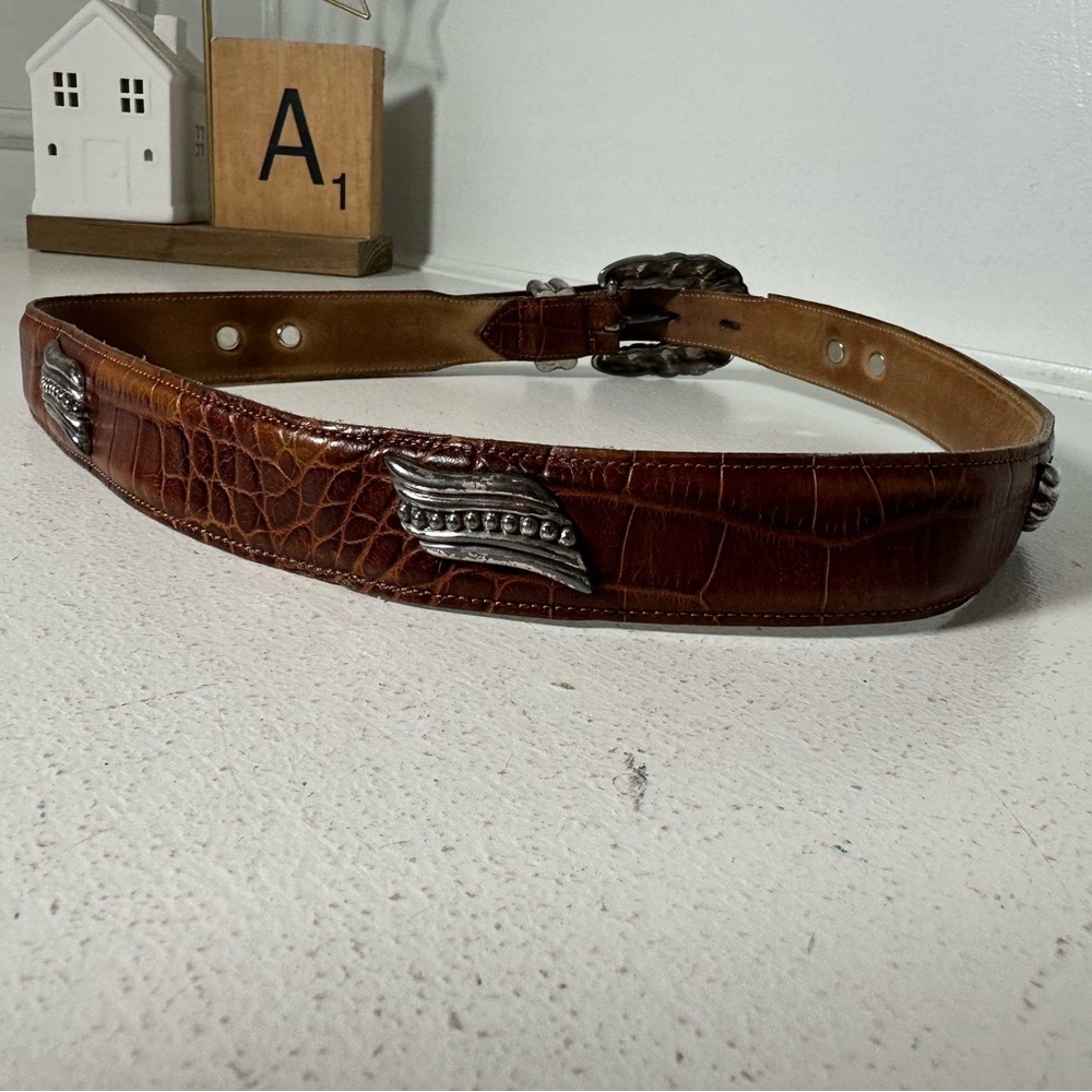 Vintage Western Croc-Embossed Leather Belt w/ Ornate Silver Buckle Women’s 32 - Picture 4 of 6